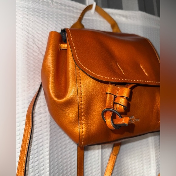 Coach Metallic Derby Backpack in tangerine orange pebbled leather main image 7